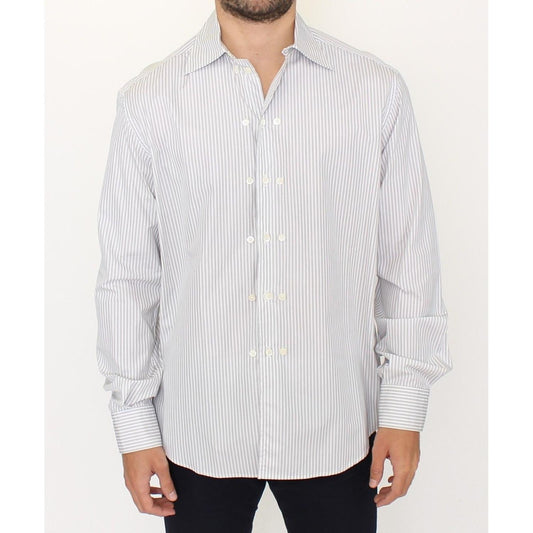 Ermanno Scervino White Gray Striped Regular Fit Casual Shirt SIG10176-1