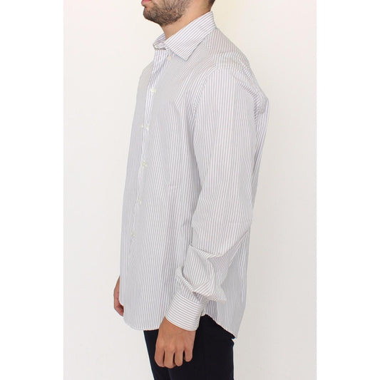 Ermanno Scervino White Gray Striped Regular Fit Casual Shirt SIG10176-1
