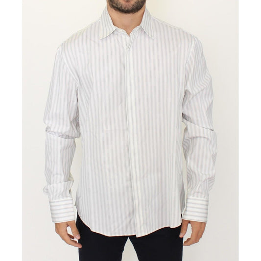 Ermanno Scervino White Black Striped Regular Fit Casual Shirt SIG10177-1