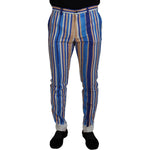 Dolce & Gabbana Blue Striped Silk Cotton Slim Trousers Pants