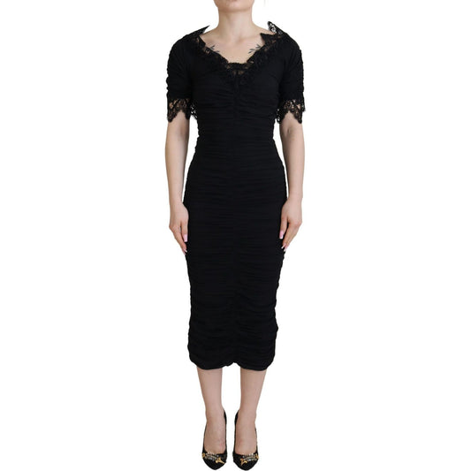 Dolce & Gabbana Elegant Sheath Short Sleeve Midi Dress Dolce & Gabbana Black