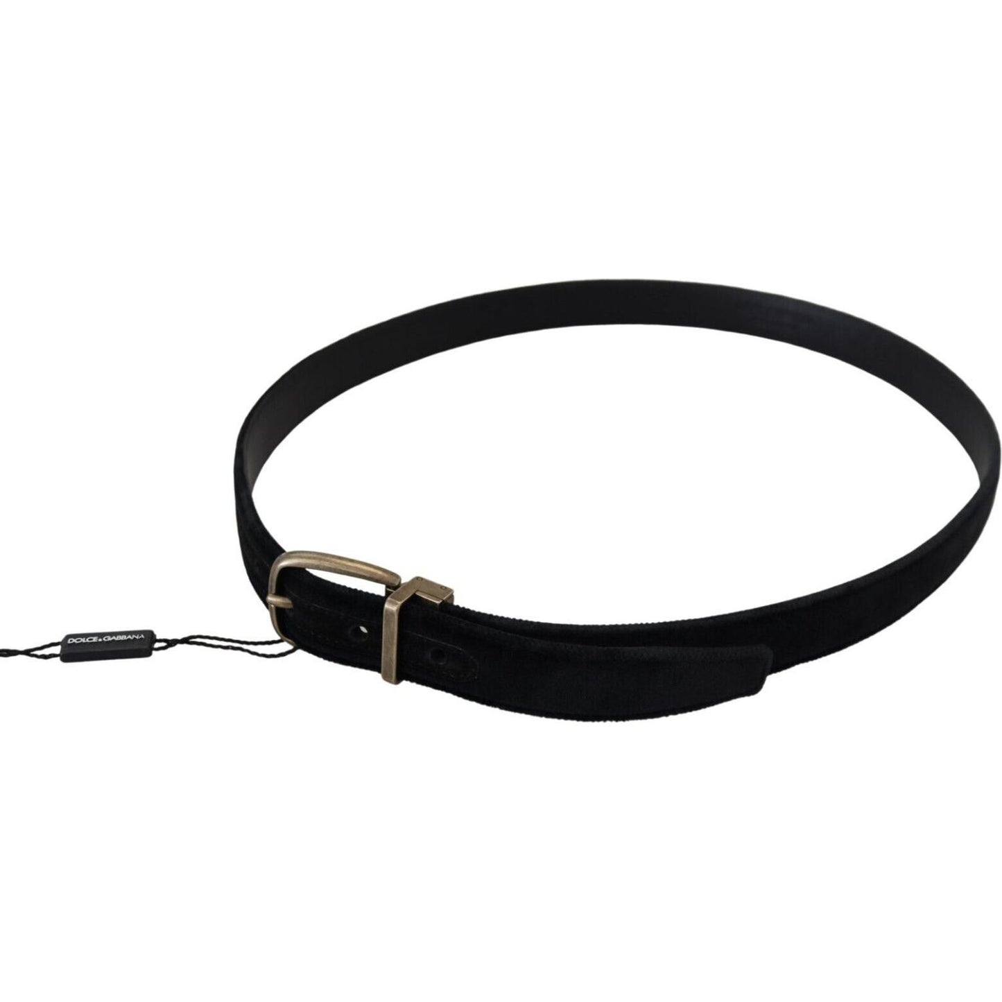 Dolce & Gabbana Black Velvet Leather Antique Metal Buckle