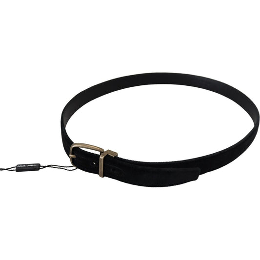 Dolce & Gabbana Black Velvet Leather Antique Metal Buckle