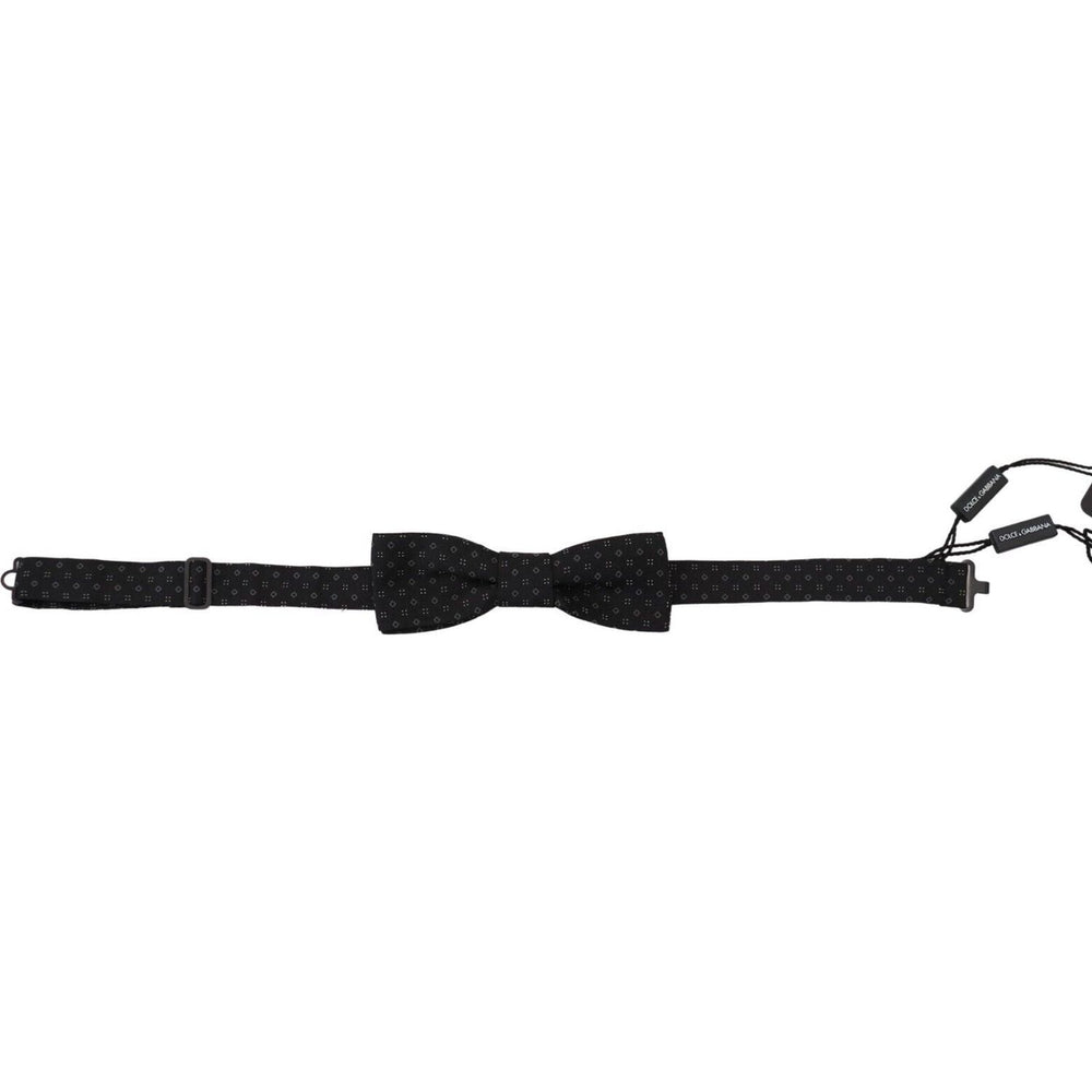 Dolce & Gabbana Black Pattern Silk Adjustable Neck Papillon Bow Tie