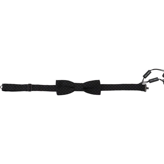 Dolce & Gabbana Black Pattern Silk Adjustable Neck Papillon Bow Tie