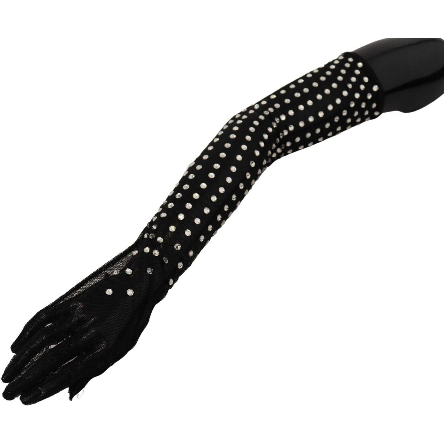 Dolce & Gabbana Black Crystal Elbow Length Cotton Tulle Gloves
