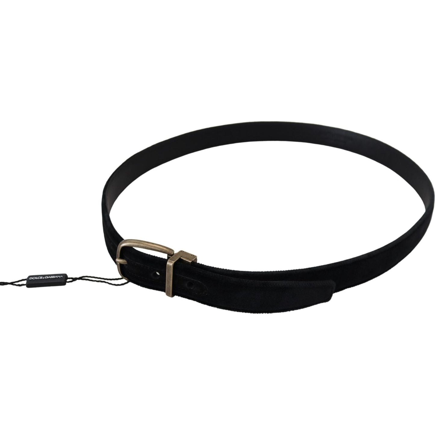 Dolce & Gabbana Black Velvet Leather Antique Metal Buckle