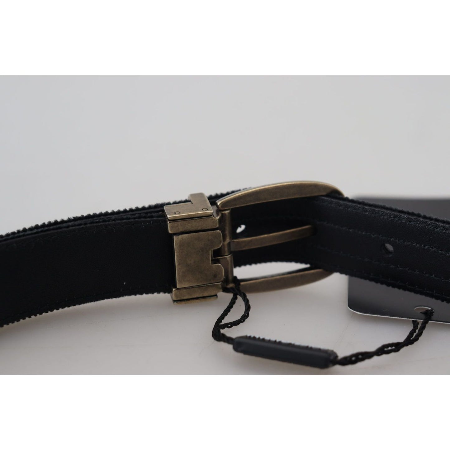 Dolce & Gabbana Black Velvet Leather Antique Metal Buckle