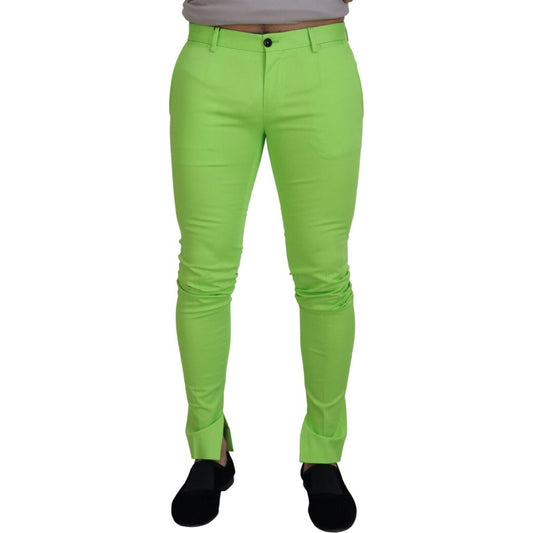 Dolce & Gabbana Light Green Cotton Skinny Men Trousers Pants