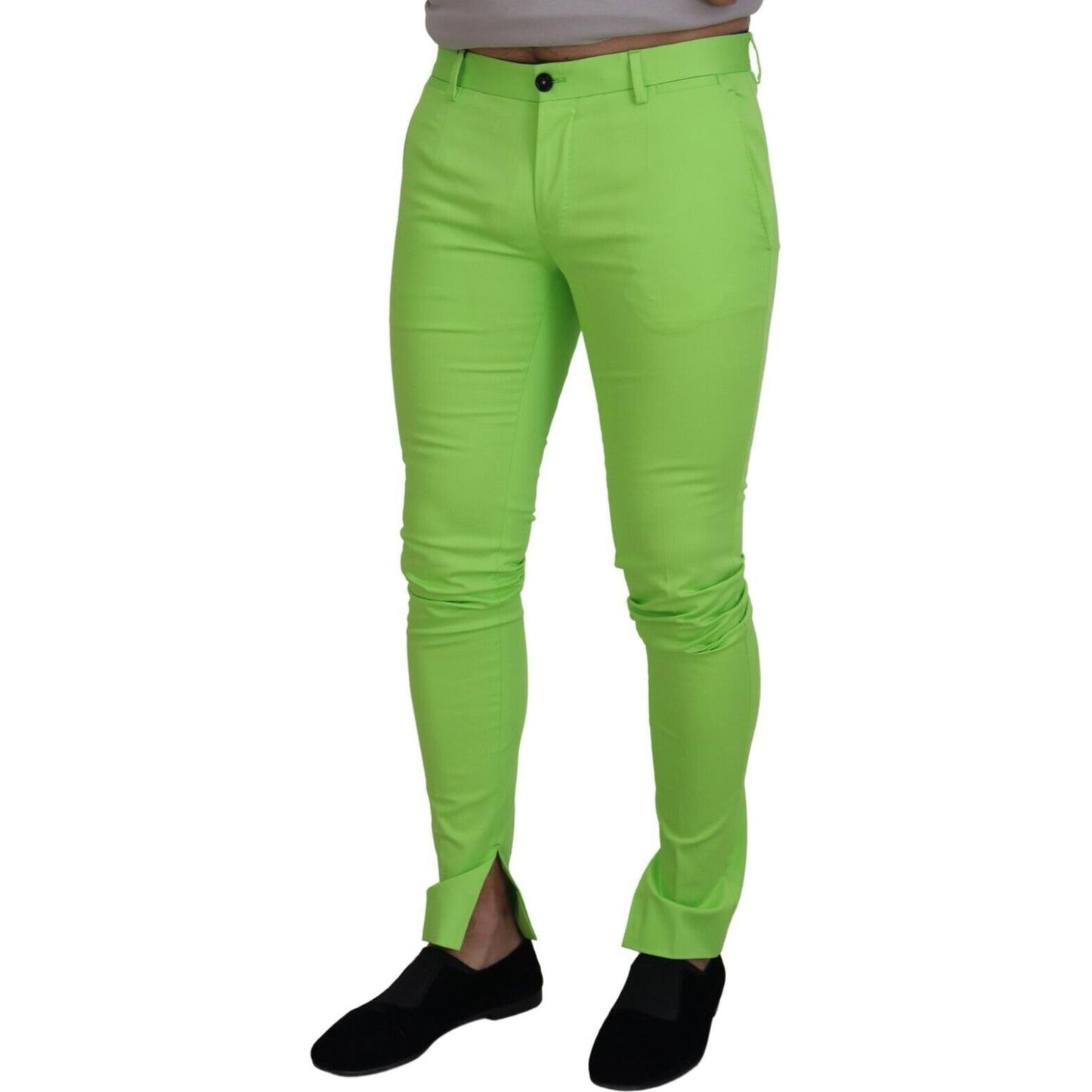 Dolce & Gabbana Light Green Cotton Skinny Men Trousers Pants