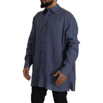 Dolce & Gabbana Dark Blue Linen Slim Fit Dress Formal Men Shirt