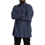Dolce & Gabbana Dark Blue Linen Slim Fit Dress Formal Men Shirt