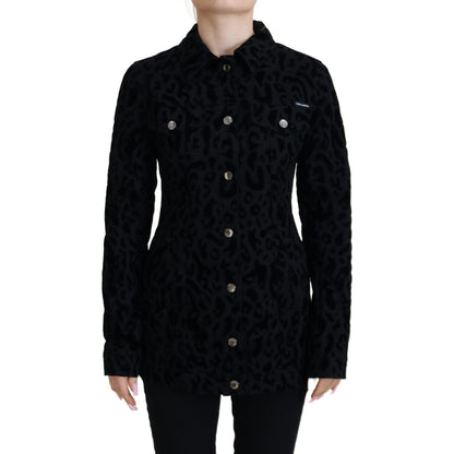 Dolce & Gabbana Black Leopard Long Sleeve Denim Cotton Jacket