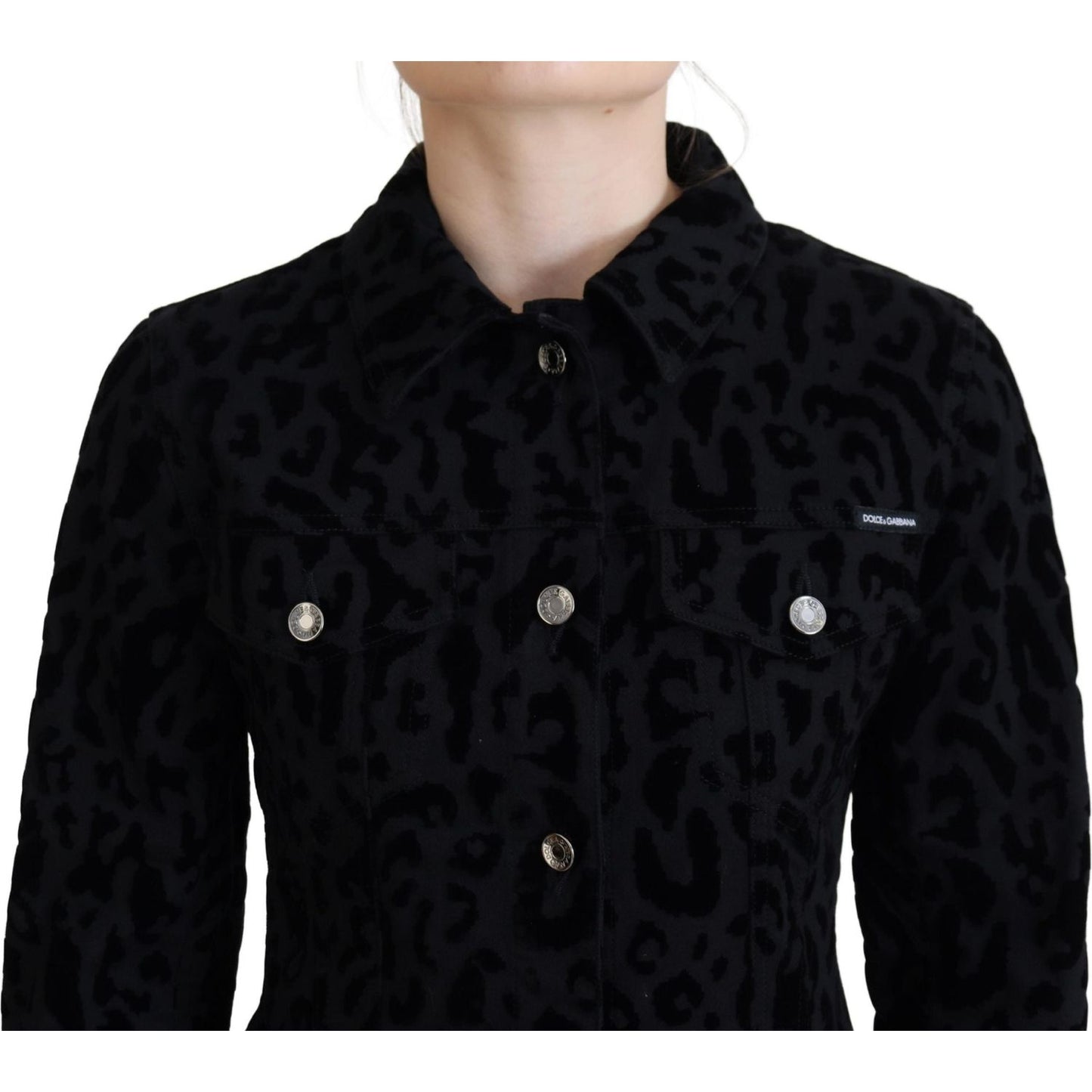 Dolce & Gabbana Black Leopard Long Sleeve Denim Cotton Jacket