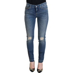 Dolce & Gabbana Blue Washed Cotton Tattered Denim Jeans