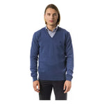 Uominitaliani Blue Merino Wool Men Sweater Uominitaliani Dark Slate Gray