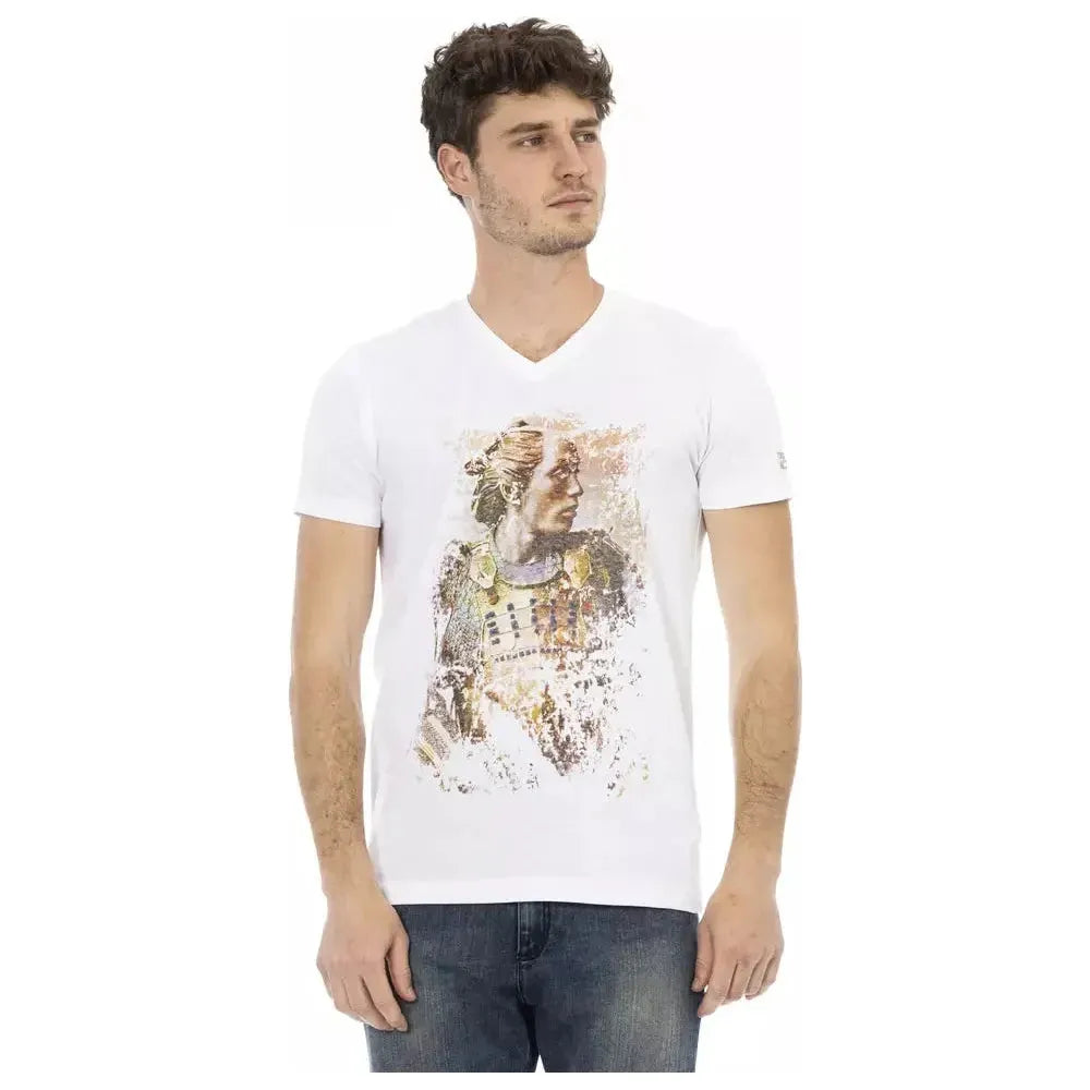 Trussardi Action White Cotton Men's V-Neck T-Shirt