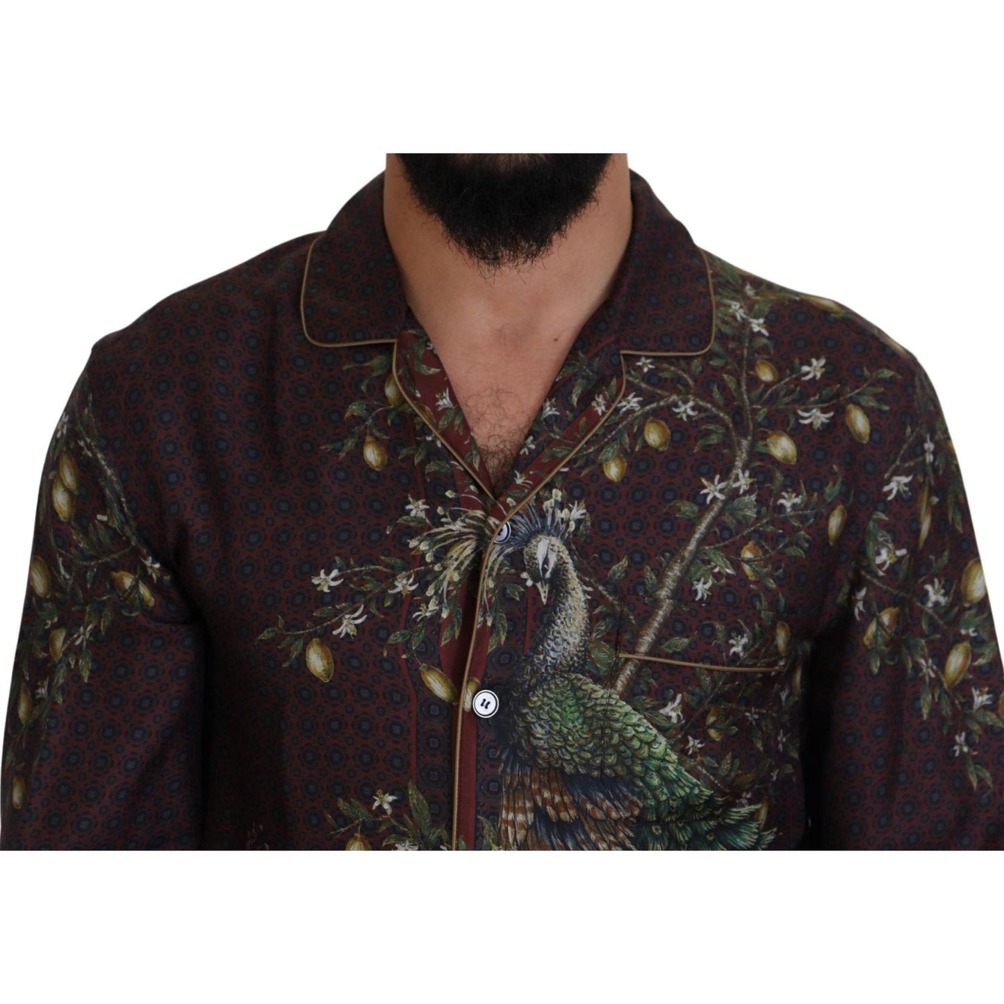 Dolce & Gabbana Bordeaux Ostrich Silk Satin Casual Mens Shirt