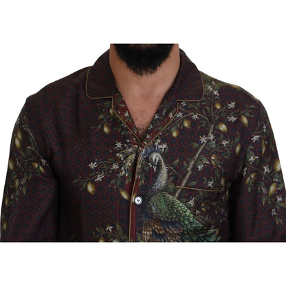 Dolce & Gabbana Bordeaux Ostrich Silk Satin Casual Mens Shirt