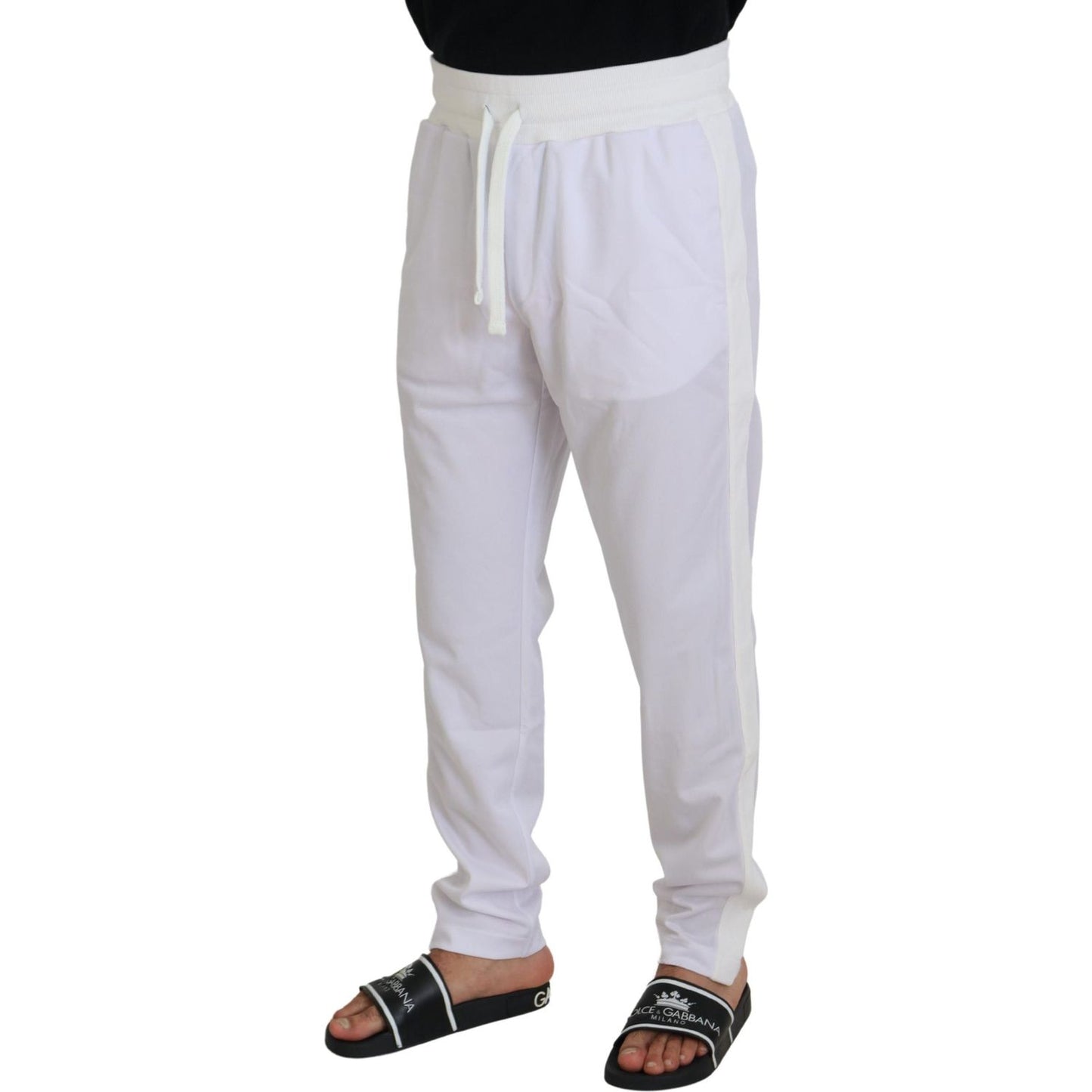 Dolce & Gabbana White Polyester Crown Logo Jogger Pants