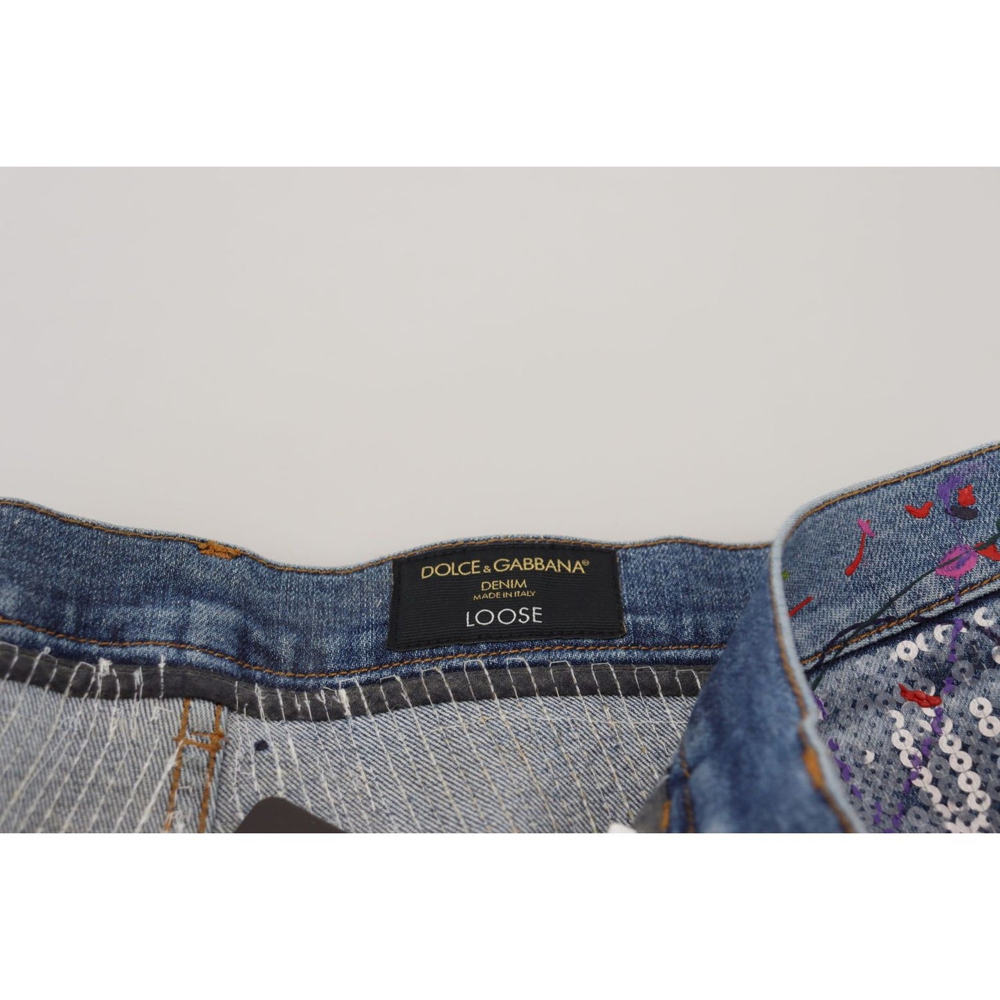 Dolce & Gabbana Blue Cotton Color Splash Print Denim Jeans