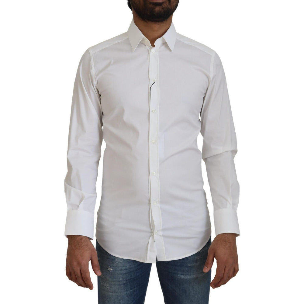 Dolce & Gabbana White Cotton Slim Fit Formal Dress GOLD Shirt