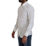 Dolce & Gabbana White Cotton Slim Fit Formal Dress GOLD Shirt