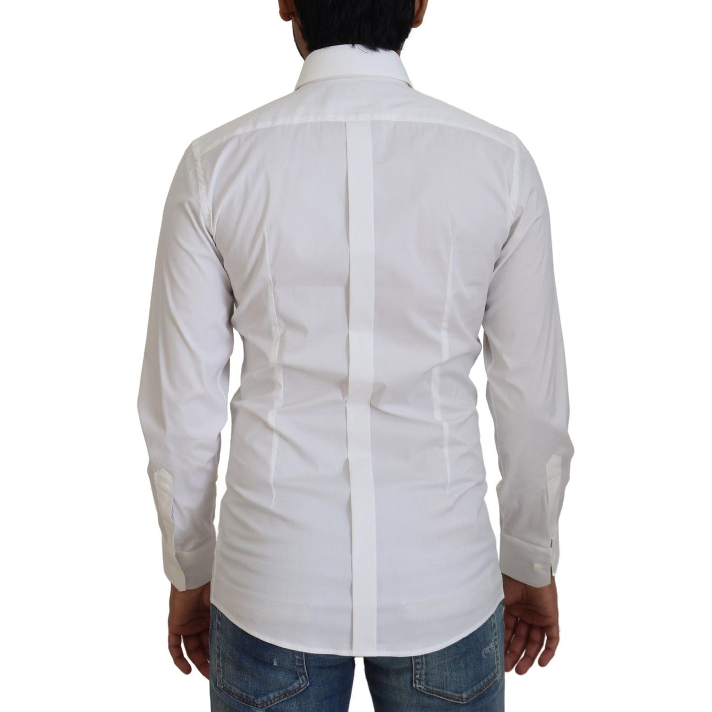 Dolce & Gabbana White Cotton Slim Fit Formal Dress GOLD Shirt