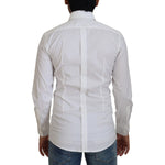 Dolce & Gabbana White Cotton Slim Fit Formal Dress GOLD Shirt