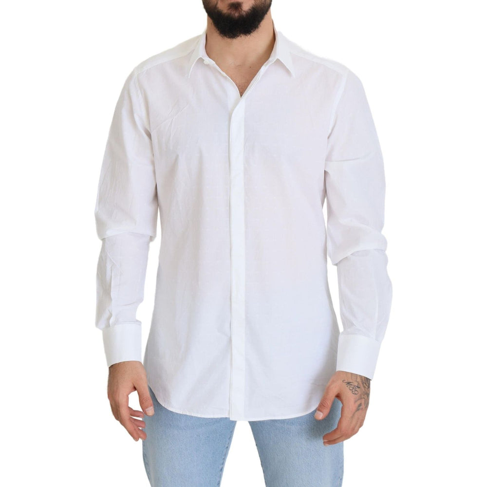 Dolce & Gabbana White Cotton Slim Fit Formal Dress GOLD Shirt