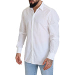 Dolce & Gabbana White Cotton Slim Fit Formal Dress GOLD Shirt