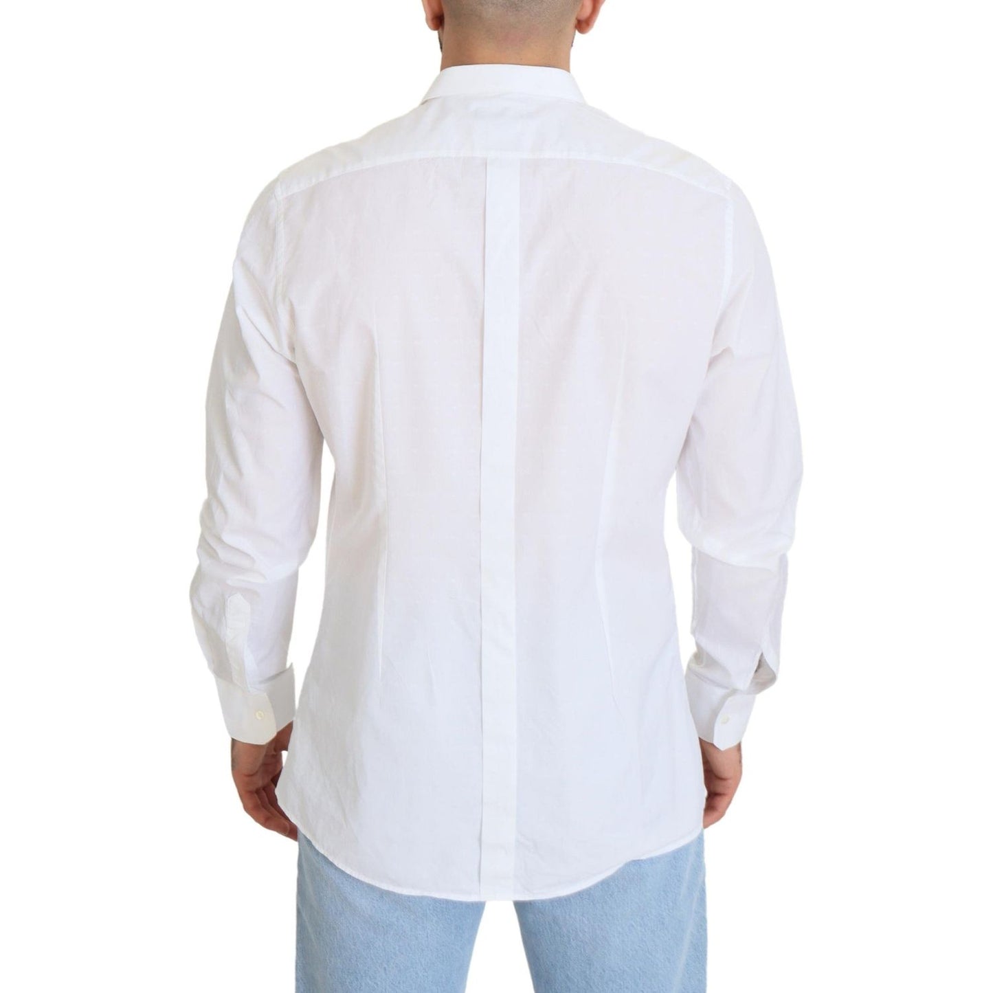Dolce & Gabbana White Cotton Slim Fit Formal Dress GOLD Shirt
