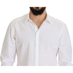 Dolce & Gabbana White Cotton Slim Fit Formal Dress GOLD Shirt