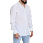 Dolce & Gabbana White Cotton Slim Fit Formal Dress GOLD Shirt