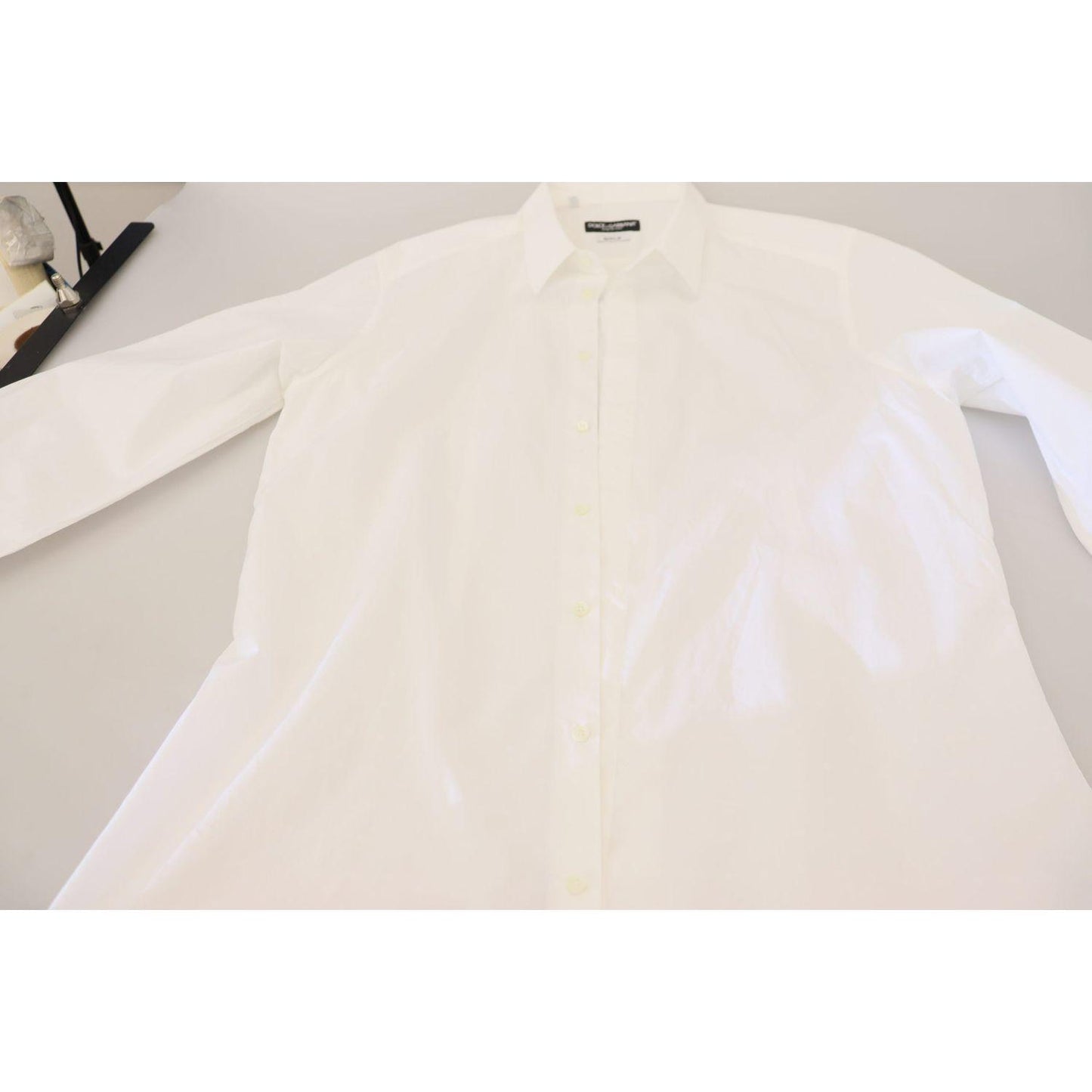 Dolce & Gabbana White Cotton Slim Fit Formal Dress GOLD Shirt
