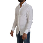 Dolce & Gabbana White Cotton Slim Fit Formal Dress GOLD Shirt