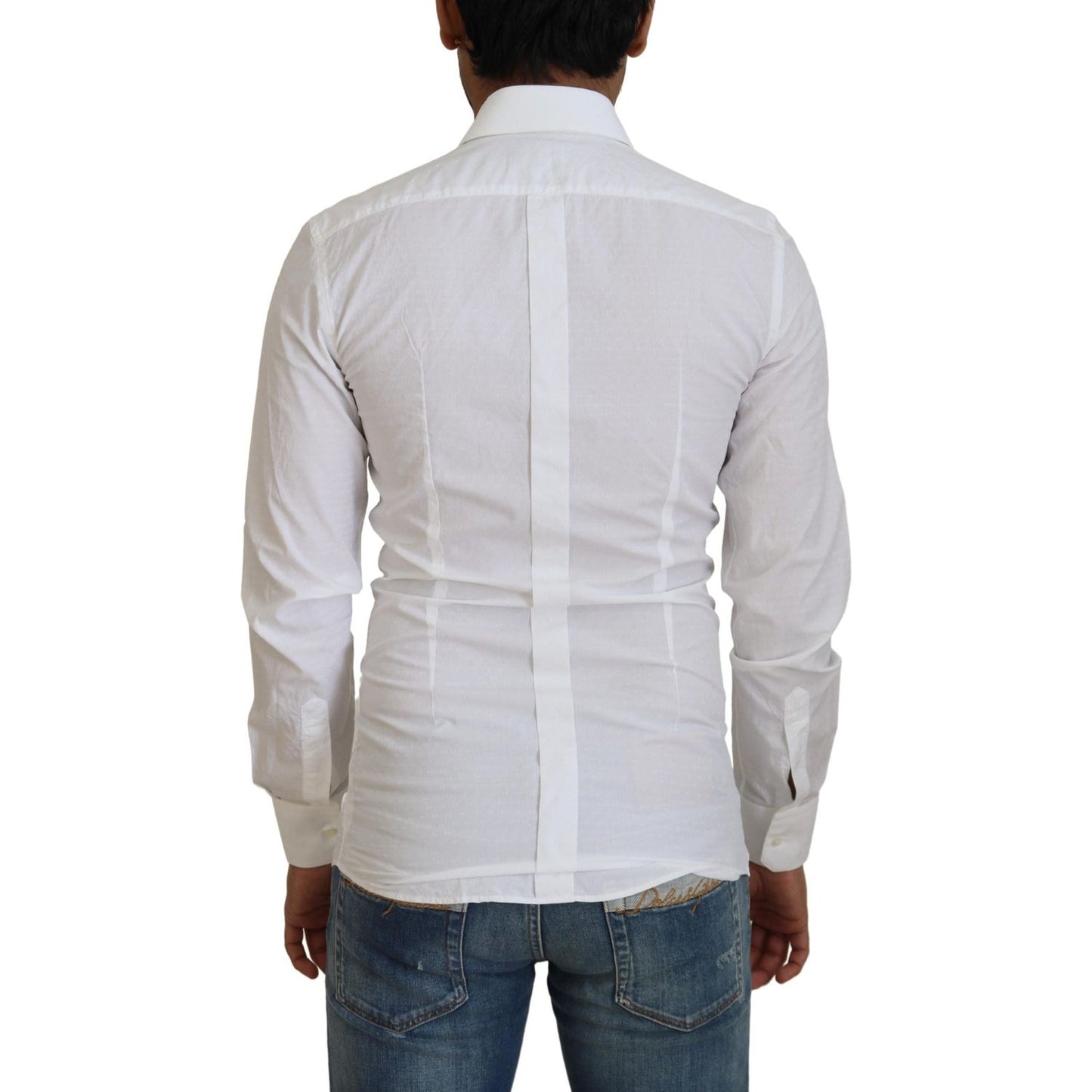 Dolce & Gabbana White Cotton Slim Fit Formal Dress GOLD Shirt