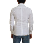 Dolce & Gabbana White Cotton Slim Fit Formal Dress GOLD Shirt