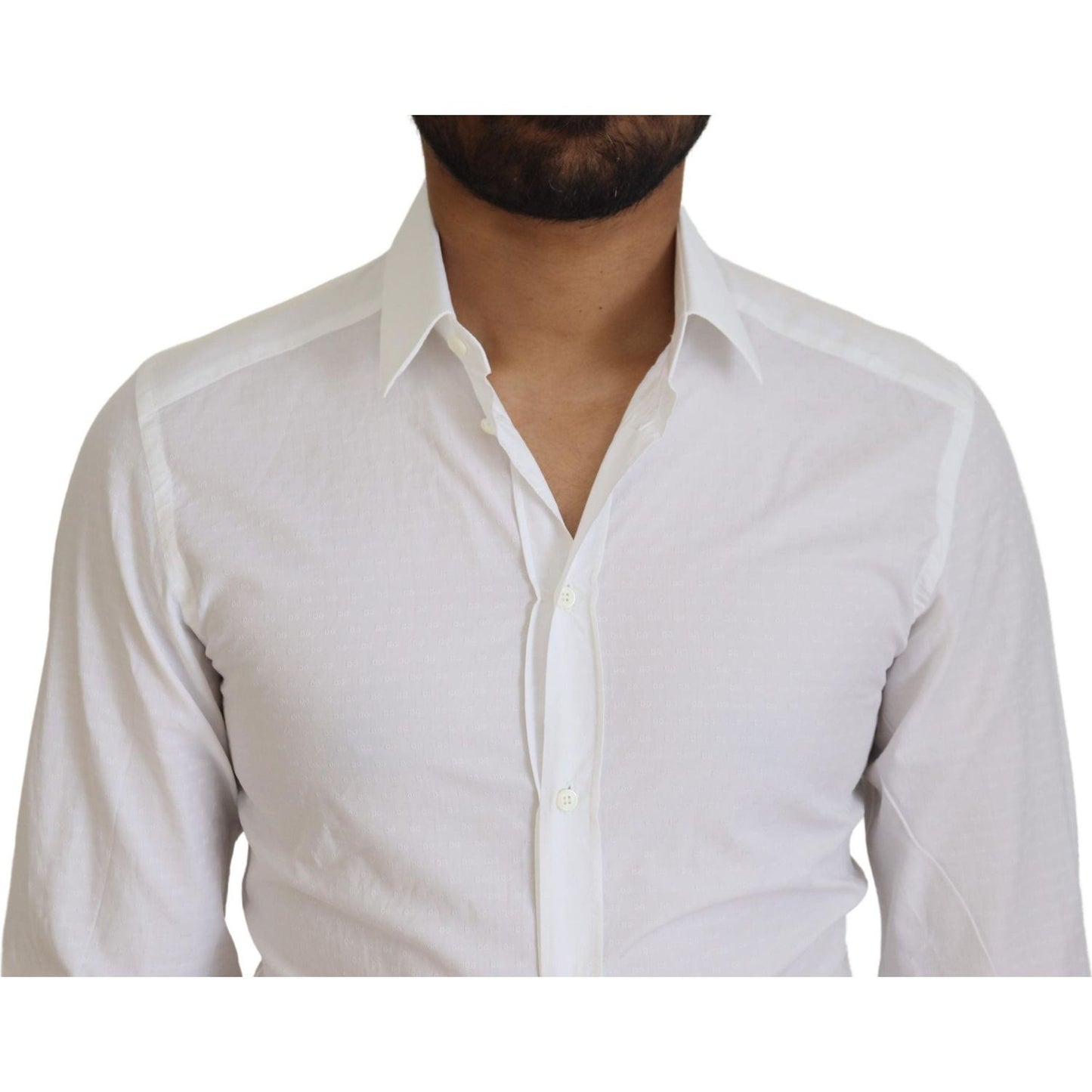 Dolce & Gabbana White Cotton Slim Fit Formal Dress GOLD Shirt