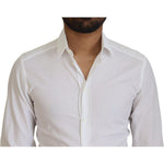 Dolce & Gabbana White Cotton Slim Fit Formal Dress GOLD Shirt