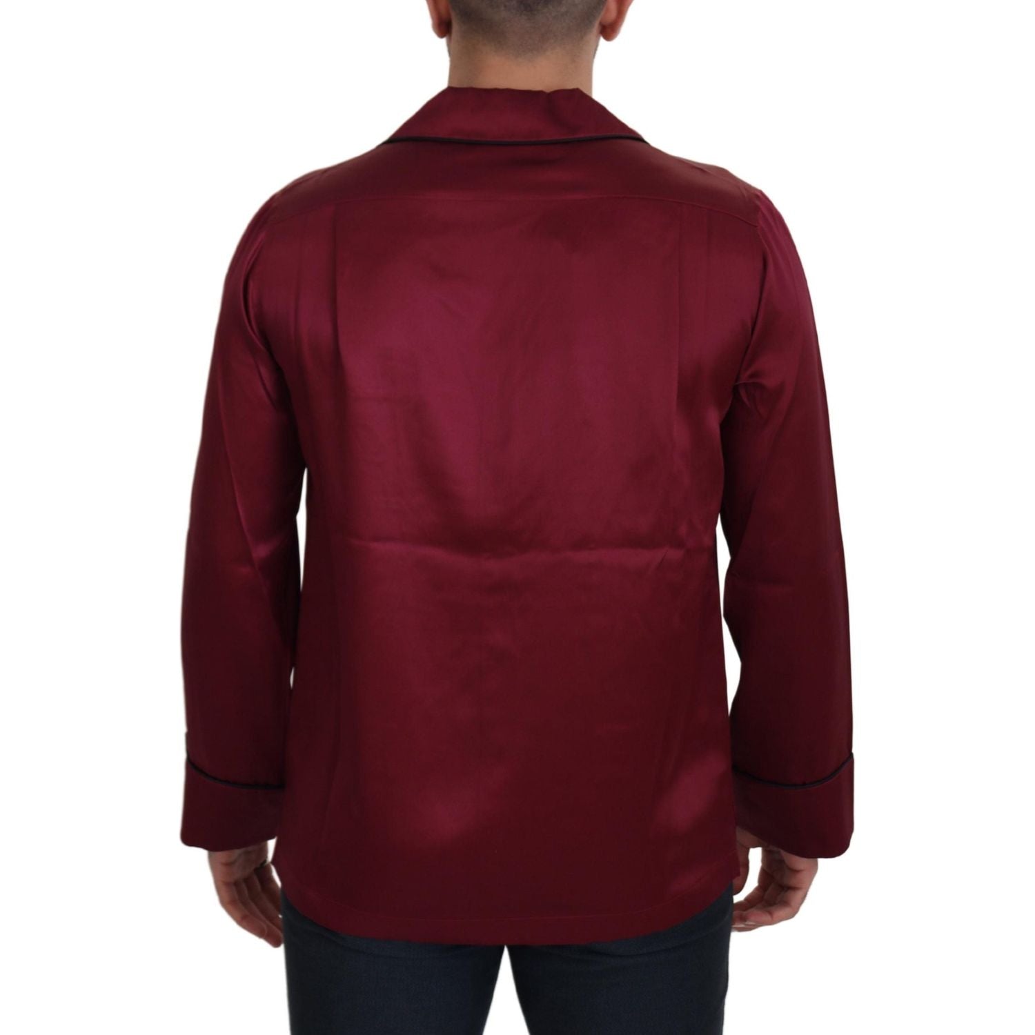 Dolce & Gabbana Red Silk Lounge Top Pajama Sleepwear Shirt