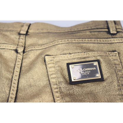 Dolce & Gabbana Gold Cotton Tattered Skinny Men Denim Jeans