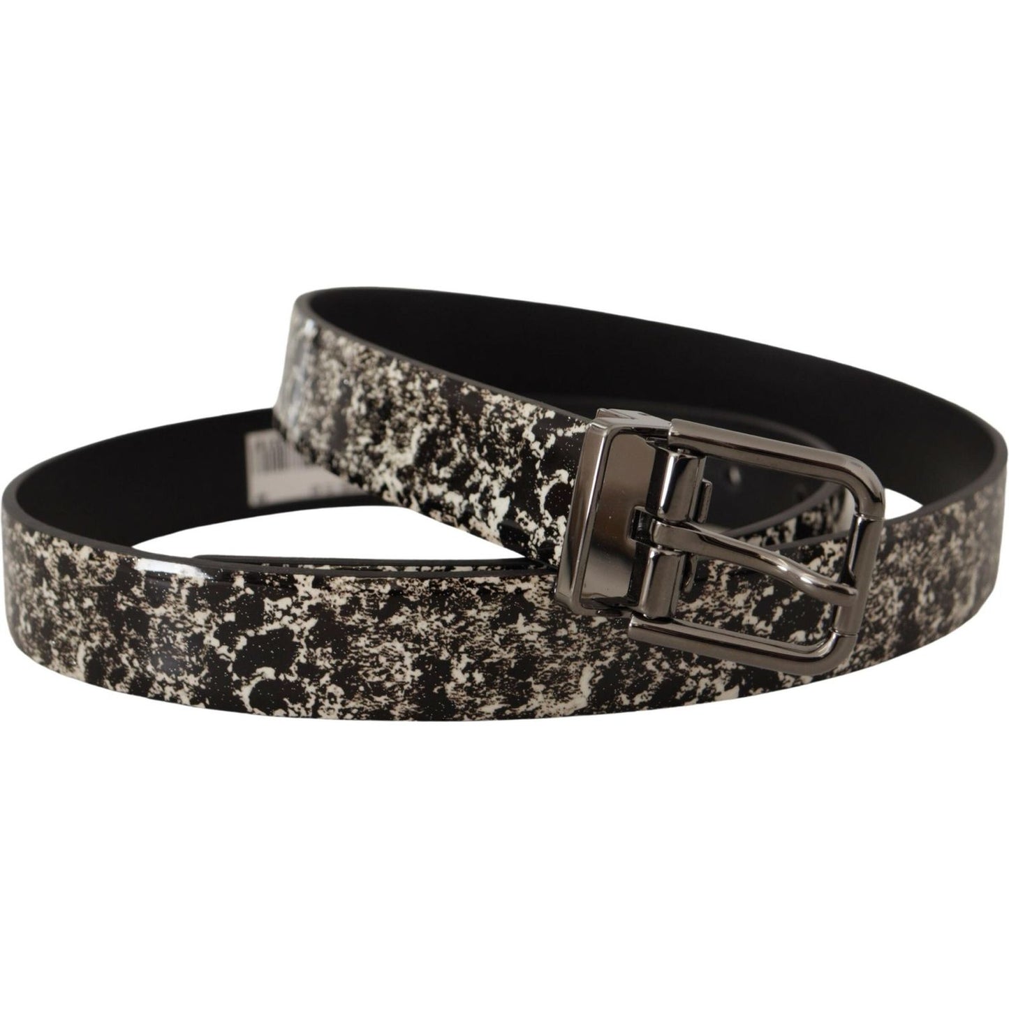 Dolce & Gabbana Black Marble Print Leather Gray Logo Belt