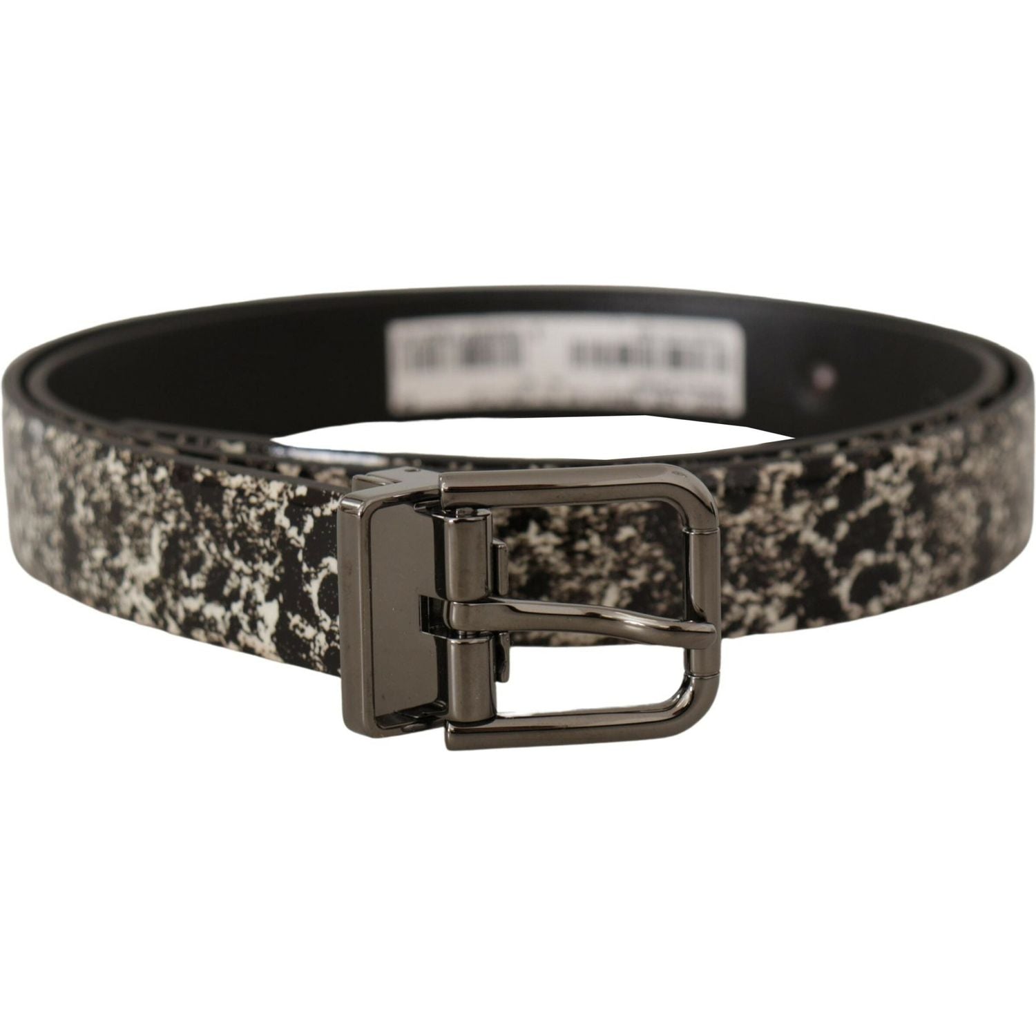 Dolce & Gabbana Black Marble Print Leather Gray Logo Belt