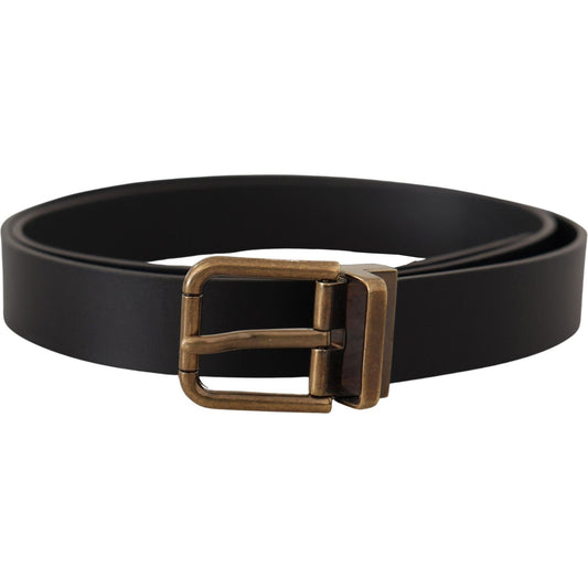 Dolce & Gabbana Black Leather Brass Metal Box Buckle Belt