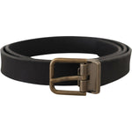 Dolce & Gabbana Black Leather Brass Metal Grain Buckle Classic Belt