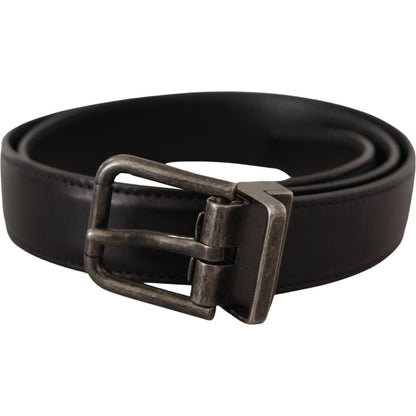 Dolce & Gabbana Black Calf Leather Logo Metal Buckle Belt