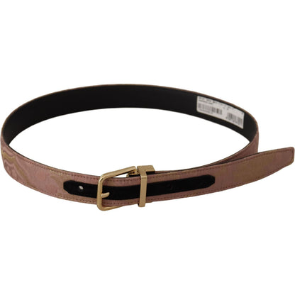Dolce & Gabbana Rose Gold Leather Logo Engraved Metal Buckle Belt