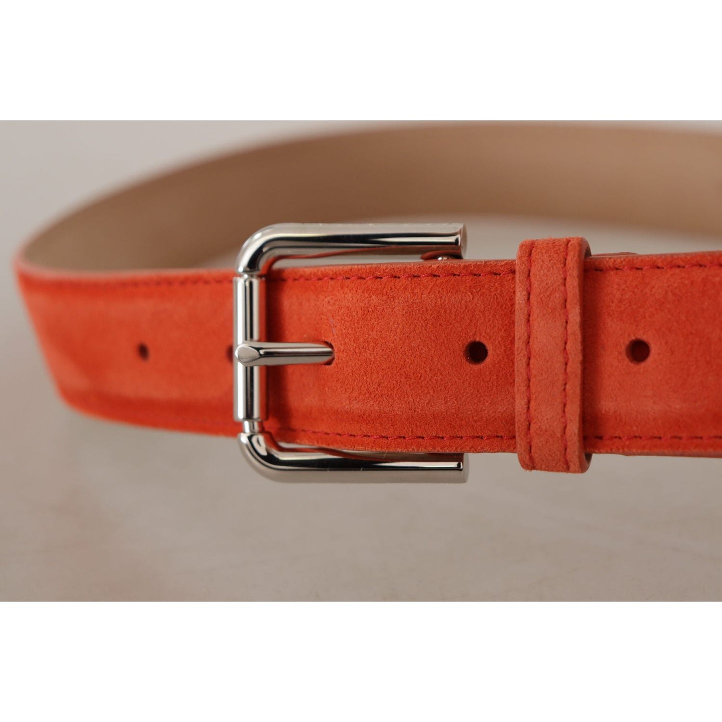 Dolce & Gabbana Orange Leather Suede Silver Logo Metal Buckle Belt