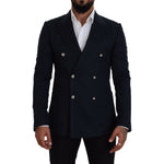 Dolce & Gabbana Blue Double Breasted Formal Coat Blazer
